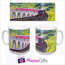 Load image into Gallery viewer, Our cheapest photo mug. THis image shows how your image is wrapped around the mug from handle to handle