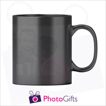 Load image into Gallery viewer, Personalised 10oz black colour change mug with your own choice of image printed. Shown in the cold stage as produced by Photogifts.co.uk
