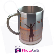 Load image into Gallery viewer, 10oz personalised stainless steel insulated mug with your own choice of image on the mug as produced by Photogifts.co.uk