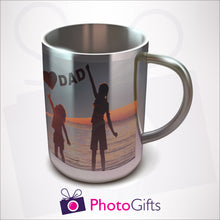 Load image into Gallery viewer, 10oz Personalised insulated thermal stainless steel mug with your own choice of image as produced by photogifts.co.uk