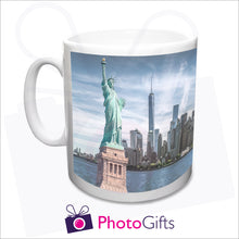 Load image into Gallery viewer, The cheapest photo mug printed with a landscape of New York including the Statue of Liberty