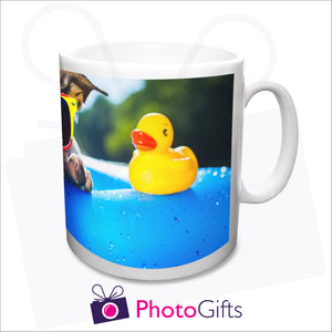 personalised white 10oz plastic mug with your own choice of image