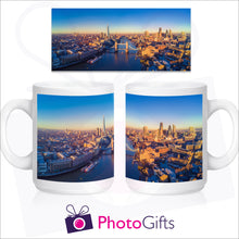 Load image into Gallery viewer, Personalised 15oz mighty mug with your own choice of image on the mug. Picture above shows the complete picture and below is the mug as seen from the left and right. As produced by Photogifts.co.uk