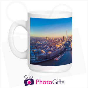 Personalised white mug 15oz capacity with your own choice of image printed on the mug as produced by Photogifts.co.uk