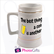 Load image into Gallery viewer, Personalised 22oz white stein comes with your own choice of image as produced by Photogifts.co.uk