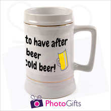 Load image into Gallery viewer, Personalised large 22oz white stein with your own choice of image printed as produced by Photogifts.co.uk
