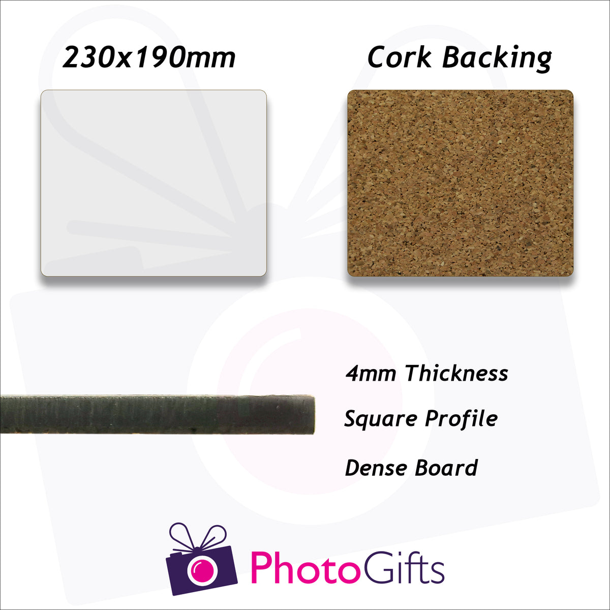 230x190mm Personalised Placemats with Cork Backing 4 Pack Photogifts