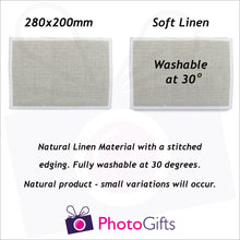 Load image into Gallery viewer, Information about the individually personalised linen placemat as produced by Photogifts.co.uk