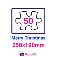 Load image into Gallery viewer, Personalised A4 jigsaw with your own choice of image. Breaks down into 50 pieces with some of the pieces in the shape of &quot;Merry Christmas&quot; . As produced by Photogifts.co.uk
