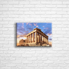 Load image into Gallery viewer, Personalised 12x8" landscape border canvas with your own choice of image hung on a white brick wall by Photogifts.co.uk