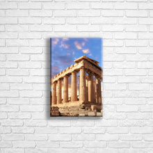 Load image into Gallery viewer, Personalised 12x8" portrait border canvas with your own choice of image hung on a white brick wall by Photogifts.co.uk