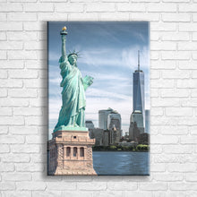 Load image into Gallery viewer, Personalised 24x16" portrait wrapped canvas with your own choice of image hung on a white brick wall by Photogifts.co.uk