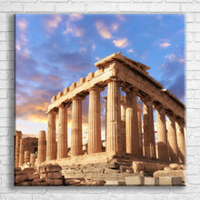 Load image into Gallery viewer, Personalised 30x30" square border canvas with your own choice of image hung on a white brick wall by Photogifts.co.uk