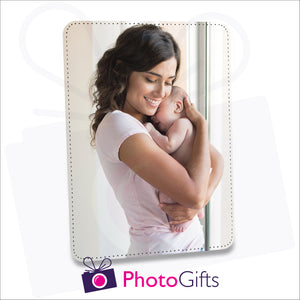 Faux leather customised photo panel 252mm x 202mm (10" x 8") in portrait orientation. Can be printed with your own image.