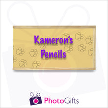 Load image into Gallery viewer, Large wooden personalised pencil case closed with your choice of image on the top as produced by Photogifts.co.uk