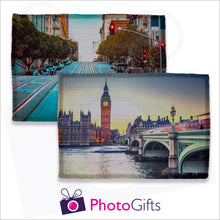 Load image into Gallery viewer, Two individually personalised linen placemats with your own choice of image as produced by Photogifts.co.uk