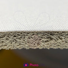 Load image into Gallery viewer, Close up of top fabric and white base of personalised mouse mat as produced by Photogifts.co.uk