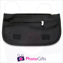 Load image into Gallery viewer, Inside details of black soft personalised pencil case showing the two zipped pockets as produced by Photogifts.co.uk