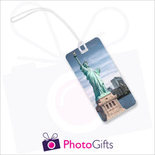 Load image into Gallery viewer, Personalised rectangular luggage tag with your own choice of image as produced by Photogifts.co.uk