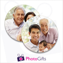 Load image into Gallery viewer, Two individually personalised rubber drinks coasters with your own choice of image as produced by Photogifts.co.uk