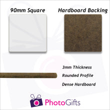 Load image into Gallery viewer, dimensions of square hard board coaster as produced by photogifts.co.uk