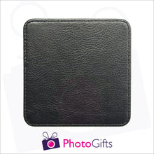 Load image into Gallery viewer, back of the personalised faux leather coaster as produced by photogifts.co.uk