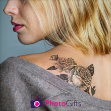 Load image into Gallery viewer, Temporary tattoo as shown on a shoulder as produced by Photogifts.co.uk
