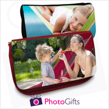 Load image into Gallery viewer, Black and red vanity cases that can be personalised with your own choice of image on the flap as produced by Photogifts.co.uk