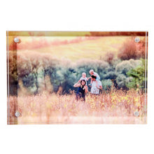 Load image into Gallery viewer, Acrylic block with the picture of a family walking in a field as supplied by Photogifts.co.uk
