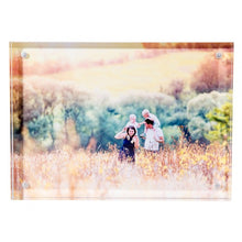 Load image into Gallery viewer, Acrylic block with the picture of a family walking in a field as supplied by Photogifts.co.uk
