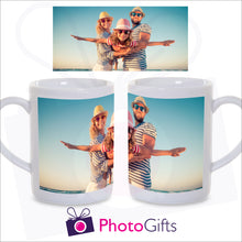 Load image into Gallery viewer, 10oz personalised porcelain mug showing the wrap of the full picture which can be picked by yourself as produced by Photogifts.co.uk
