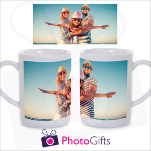 10oz personalised porcelain mug showing the wrap of the full picture which can be picked by yourself as produced by Photogifts.co.uk