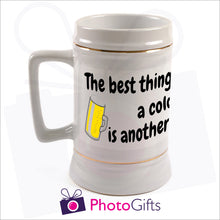 Load image into Gallery viewer, Personalised 22oz white stein comes with your own choice of image as produced by Photogifts.co.uk

