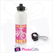 Load image into Gallery viewer, White 750ml sports water bottle with your own choice of image and two caps as supplied by Photogifts.co.uk
