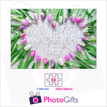 Load image into Gallery viewer, Personalised A4 jigsaw with your own choice of image. Breaks down into 50 pieces with some of the pieces in the shape of &quot;I Love You&quot; . As produced by Photogifts.co.uk
