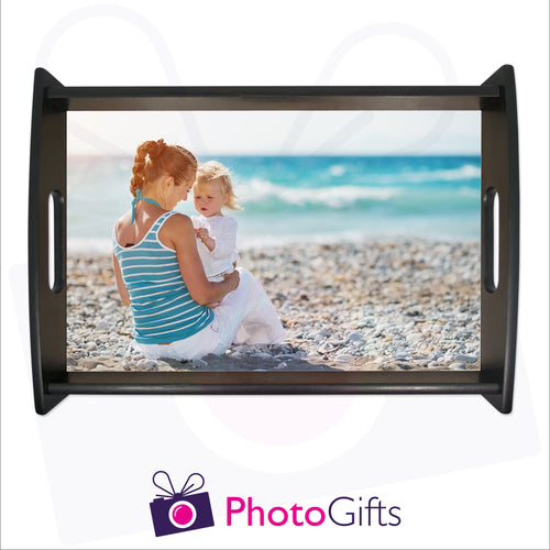 Large black personalised tray with your own choice of image as produced by Photogifts.co.uk