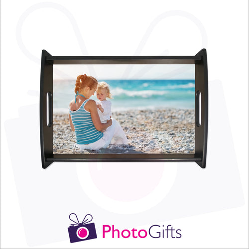 Small black tray that is personalised with your own choice of image as produced by Photogifts.co.uk