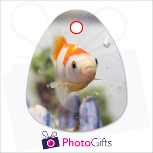 Personalised droplet shaped glass chopping board with your own choice of image as produced by Photogifts.co.uk