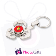 Load image into Gallery viewer, Fidget spinner with three anchors attached to a keyring. Centre piece of spinner has your own choice of image.
