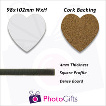 Load image into Gallery viewer, Information on personalised heart cork backed coasters as produced by Photogifts.co.uk
