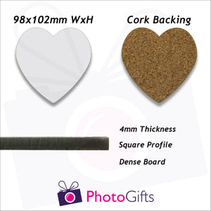 Information on personalised heart cork backed coasters as produced by Photogifts.co.uk