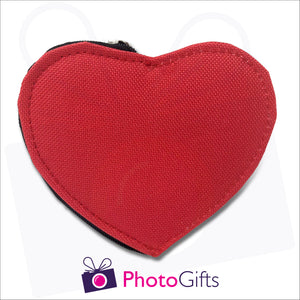 Red back to heart shaped personalised coin purse as produced by Photogifts.co.uk
