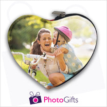 Load image into Gallery viewer, Heart shaped coin purse with your own choice of image on the front as produced by Photogifts.co.uk
