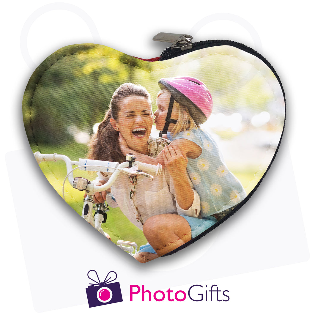Heart shaped coin purse with your own choice of image on the front as produced by Photogifts.co.uk