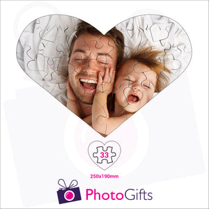 Personalised heart shaped jigsaw with your own choice of image. Breaks down into 33 pieces . As produced by Photogifts.co.uk