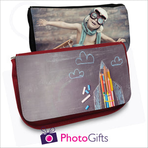 Black and red soft pencil-case that can be personalised with your own image on the front flap as produced by Photogifts.co.uk