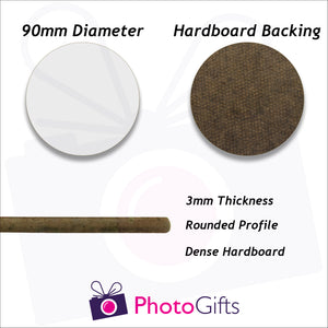 dimensions of round hard board coaster as produced by photogifts.co.uk