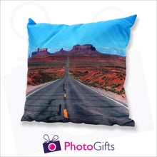 Load image into Gallery viewer, Personalised large square cushion with your own choice of image on the cushion as produced by Photogifts.co.uk
