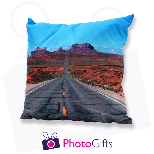 Personalised large square cushion with your own choice of image on the cushion as produced by Photogifts.co.uk